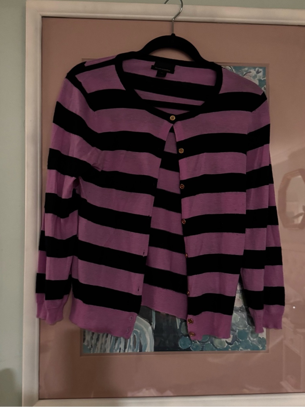 J. Crew Purple and Black Striped Button-Front Cardigan